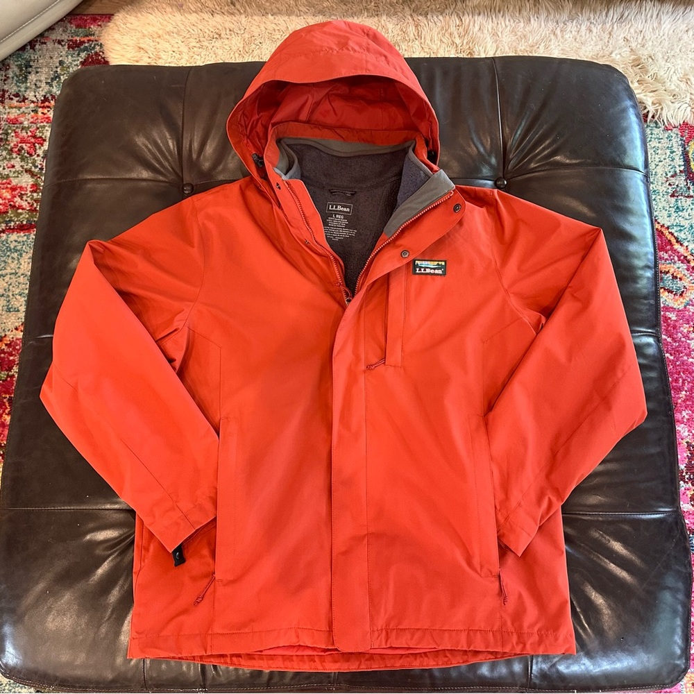 L.L.Bean 3-in-1 Hooded Jacket Mens Large Rust Sweater Fleece ✨Like New Condition